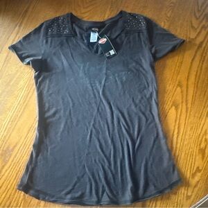 Harley-Davidson Black V-Neck Short Sleeve Tee with Shoulder Studs